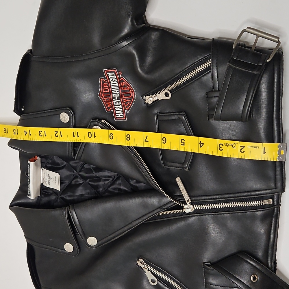 Harley Davidson Kids Black Faux Leather Jacket, Quilted Inside. Size 4 - Picture 16 of 16